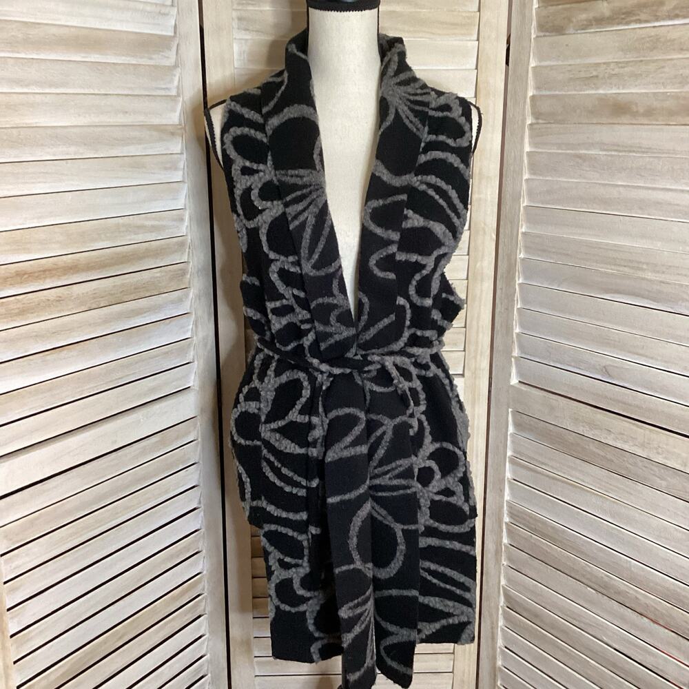 Bryn Walker Charcoal Gray Wool Blend Crewel Embroidered Belted Vest S